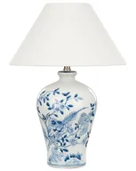 Oprawy, klosze i abażury - BELIANI Lampa stołowa biało-niebieska porcelanowa podstawa lniany abażur 55 cm lampka nocna materiałowy klosz oświetlenie do sypialni salonu - miniaturka - grafika 1