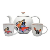 Kubki dla dzieci - Thun Zestaw porcelanowego imbryka i 2 kubków Molei Car - miniaturka - grafika 1