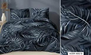 Pościel satynowa 160x200 granatowa liście zapinana na suwak KARO Satin - Pościel Pościel satynowa 160x200 granatowa liście zapinana na suwak KARO Satin - Pościel - miniaturka - grafika 1