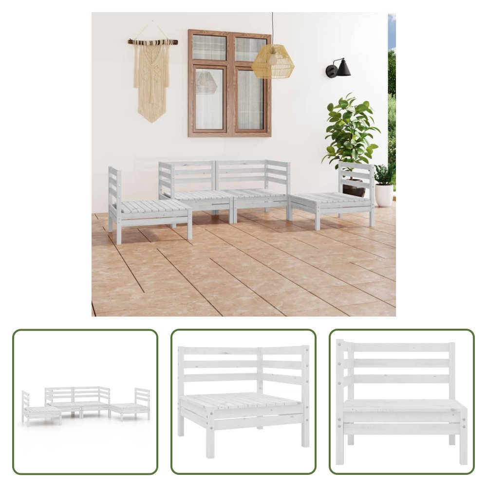The Living Store 4-częściowy zestaw wypoczynkowy do ogrodu biały lite drewno sosnowe