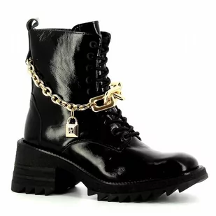 Czarne lakierowane trzewiki damskie na grubej podeszwie CARINII - Carinii - Botki damskie - miniaturka - grafika 1