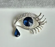 Broszki - PIĘKNA SREBRNA BROSZKA OKO NIEBIESKIE ŁZA RZĘSY CYRKONIE STYLISTKA LASHES - miniaturka - grafika 1