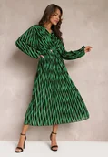 Sukienki - Zielona Plisowana Sukienka Maxi z Kopertową Górą i Gumką w Pasie Holia - miniaturka - grafika 1