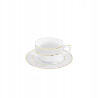Filiżanki - Filiżanka 170 ml i spodek do napojów zestaw porcelanowy ze złotym rantem - miniaturka - grafika 1