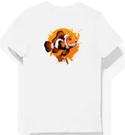 Koszulki męskie - Koszulka męska biała z nadrukiem pomarańczowej ryby w paski L - miniaturka - grafika 1