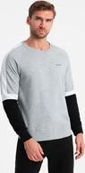 Bluzy męskie - Ombre Trójkolorowa męska bluza dresowa z raglanowymi rękawami szara V1 OM-SSNZ-22FW-003 L - miniaturka - grafika 1