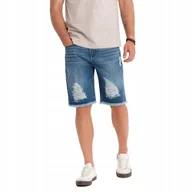 Spodenki męskie - Męskie szorty jeansowe przetarcia i dziury niebieskie OM-SRDS-0157 V3 r XXL - miniaturka - grafika 1