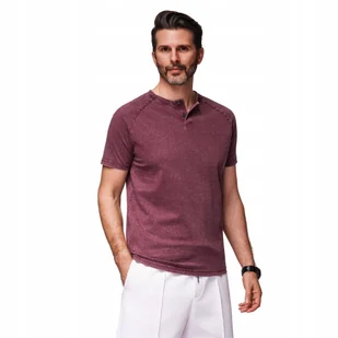T-shirt męski z efektem sprania i guzikami - burgundowy V3 OM-TSWT-0150 S - Koszulki męskie T-shirt męski z efektem sprania i guzikami - burgundowy V3 OM-TSWT-0150 S - Koszulki męskie - miniaturka - grafika 1