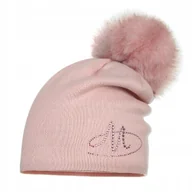 Czapki damskie - Czapka Damska Zimowa Jesienna Ocieplana Z Pomponem Napis Różowa - miniaturka - grafika 1