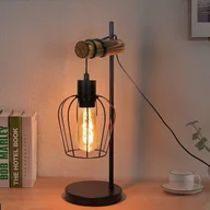 Lampy stojące - NETTLIFE Retro lampa stołowa 1 płomień vintage lampka nocna z metalu i drewna - czarna - gniazdo: E27 - włącznik w zestawie - miniaturka - grafika 1