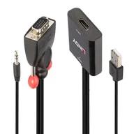 Adaptery i przejściówki - Lindy 38284 adapter kablowy VGA (D-Sub) + 3.5mm HDMI + USB Czarny - miniaturka - grafika 1