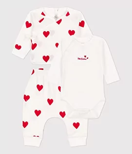 Bluzki dla dziewczynek - Petit Bateau Unisex Baby A084W 3-częściowy zestaw, białe pianki/czerwone terkuit, 1 miesiąc (3 sztuki), Biały ptasie mleczko/czerwony terkuit, 0 miesi?cy - grafika 1