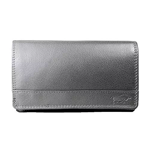 Portmonetka damska skóra duża RFID - skórzany portfel i ochrona przed wygięciami - portmonetka - 16 x 9 x 3,5 cm, szary - szary - l
