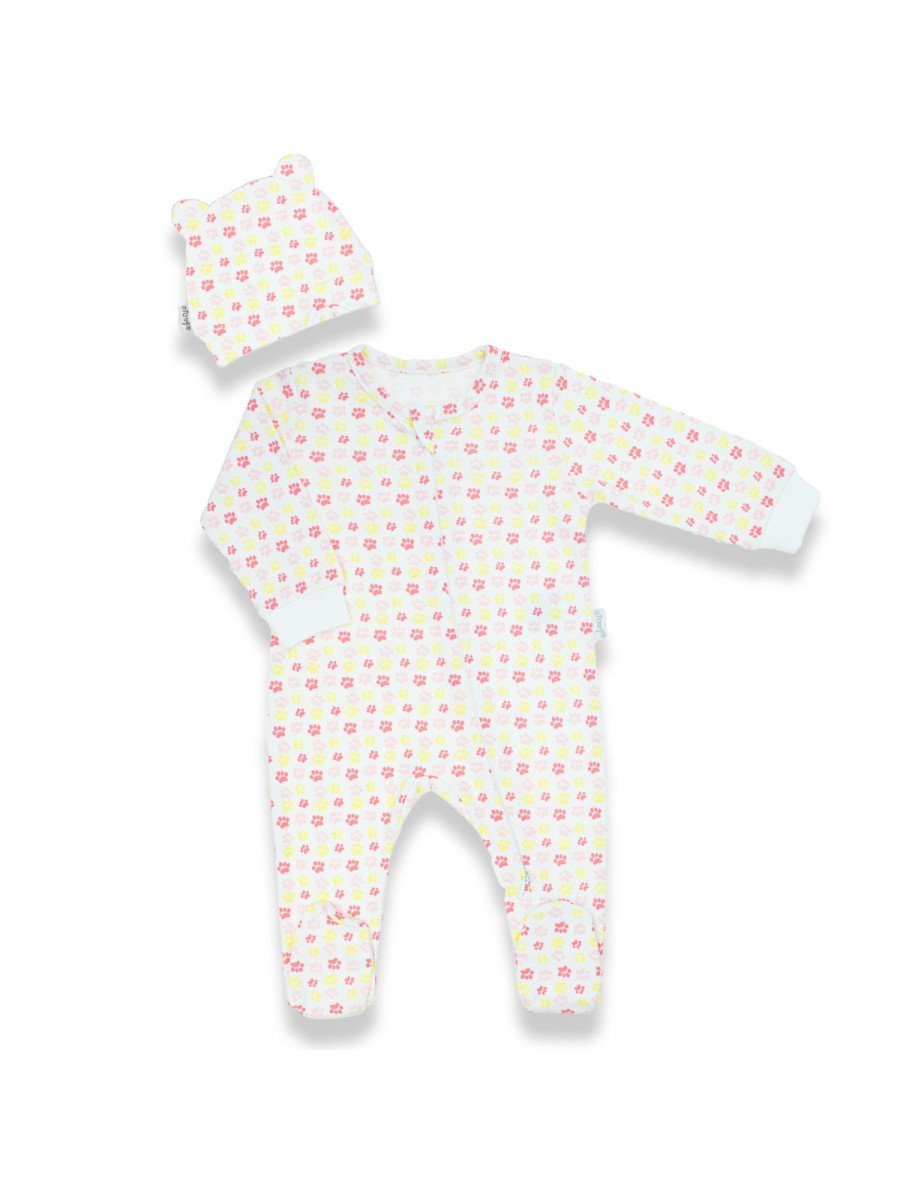 Niemowlęcy komplet 2-częściowy pajac + czapka biały Nicol,r.68