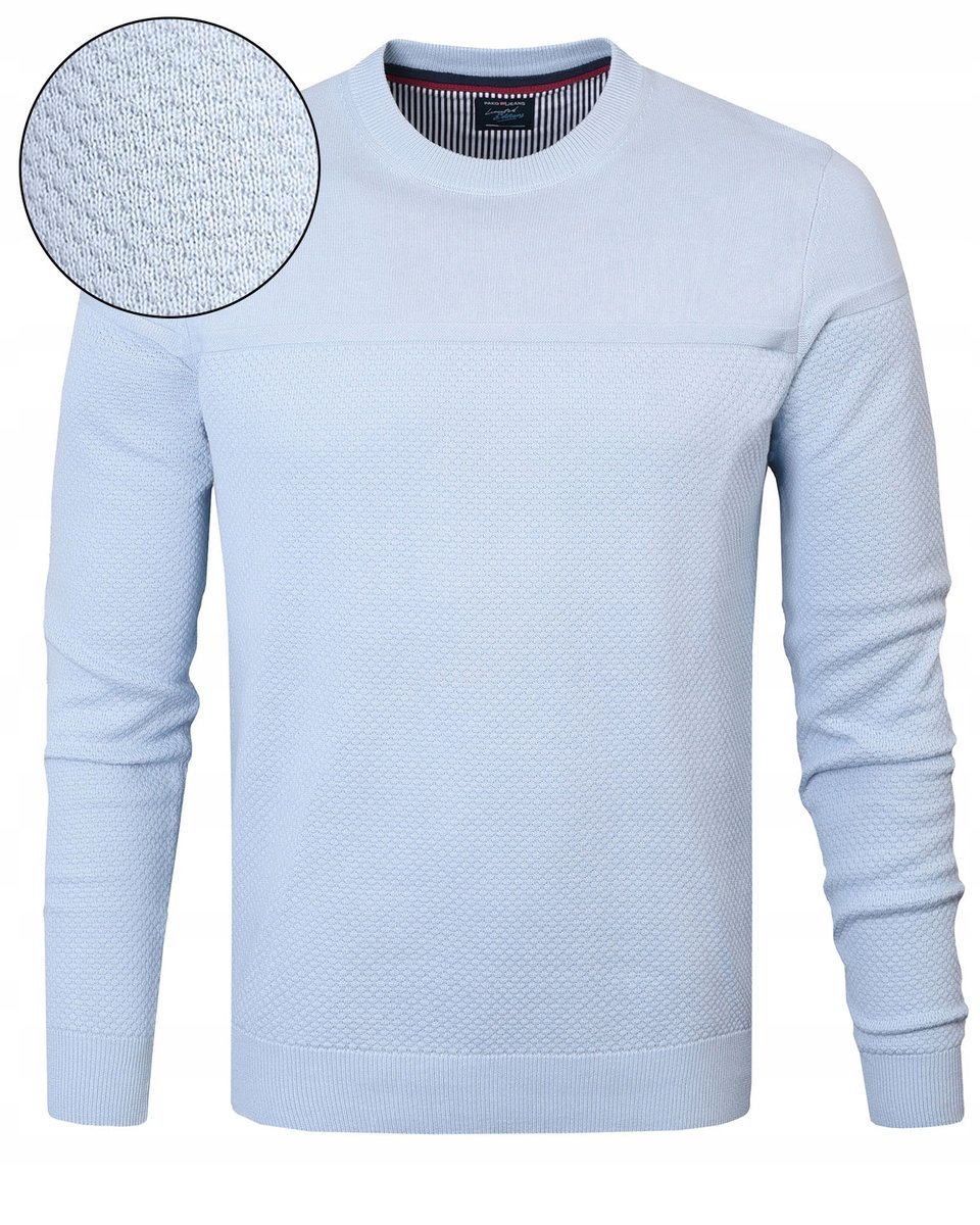 Elegancki SWETER Męski Klasyczny BŁĘKITNY Bawełniany M Pako Jeans