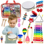 Instrumenty muzyczne dla dzieci - Drewniany Zestaw Muzyczny Edukacyjny Instrumenty dla Dzieci Cymbałki +torba - miniaturka - grafika 1