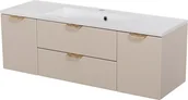 Szafki łazienkowe - Piaskowa szafka łazienkowa wisząca z umywalką złoty uchwyt 120 cm Magnolia - miniaturka - grafika 1