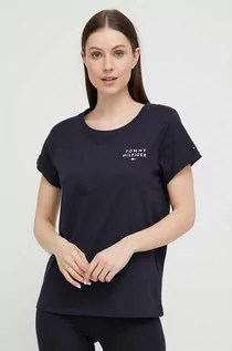 Koszulki sportowe damskie - Tommy Hilfiger t-shirt lounge bawełniany kolor granatowy - grafika 1