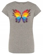 Koszulki i topy damskie - T-Shirt fajny kolorowy nadruk MOTYL r.L - miniaturka - grafika 1