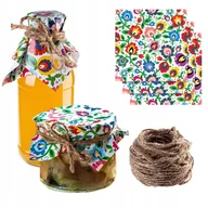 Pojemniki kuchenne - KAPTURKI NAKŁADKI NA SŁOIKI PRZETWORY BUTELKI SERWETKI + SZNUREK JUTOWY x10 - miniaturka - grafika 1