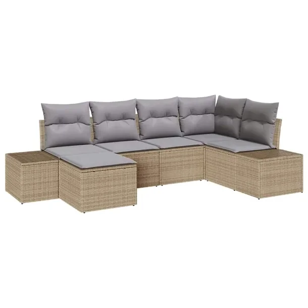 Zestaw Sofa Ogrodowa z Polirattanu, 6-częściowy, Beżowy, z Poduszkami