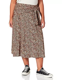 Spódnice - Samoon Damska spódnica midi z węzłami z materiału EcoVero z wiskozy spódnica długa szeroka spódnica nadruk zwierzęcy długość do łydek, Light Tannin Brown wzór, 56 - grafika 1
