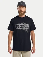 Koszulki męskie - Jack Wolfskin T-Shirt Brand T A64116 Granatowy Regular Fit - miniaturka - grafika 1