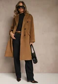 Płaszcze damskie - Brązowy Klasyczny Płaszcz Dwurzędowy z Kieszeniami Tereti - miniaturka - grafika 1