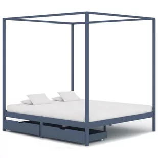 vidaXL Rama łóżka z baldachimem, 2 szuflady, szara, sosna, 180x200 cm - Łóżka - miniaturka - grafika 1