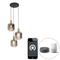 Lampy sufitowe - QAZQA Inteligentna lampa wisząca czarna z przydymionym szkłem 3-punktowym z Wifi A60 - Zuzanna - miniaturka - grafika 1