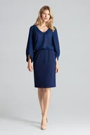 Spódnice - Wieczorowa SPÓDNICA z brokatowymi lampasami OŁÓWKOWA niebieska M - miniaturka - grafika 1