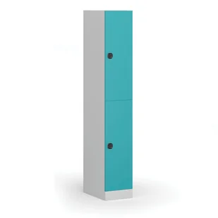 Szafka ubraniowa ze schowkami, 2 schowki, 1850 x 300 x 500 mm, zamek elektroniczny na kod, drzwi zielone - Szafki biurowe - miniaturka - grafika 1