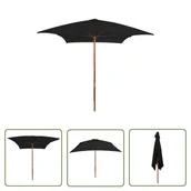 Parasole ogrodowe - The Living Store Parasol ogrodowy na drewnianym słupku - czarny - 200x300 cm - Parasol Ogrodowy - miniaturka - grafika 1