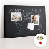 Tablice i flipcharty - Szkolna Tablica korkowa 60x40 cm, Kolorowe Pinezki, wzór Obrys mapy świata - miniaturka - grafika 1