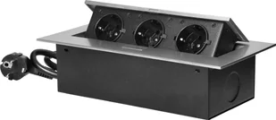 Orno Gniazdo meblowe wpuszczane w blat z płaskim rantem, 3 gniazdami 2P+Z Schuko oraz przewodem 1,5m 3x1,5mm?, srebrne - Gniazdka elektryczne - miniaturka - grafika 1