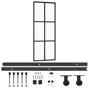 vidaXL Drzwi przesuwne z osprzętem, szkło ESG i aluminium, 76x205 cm - Drzwi wewnętrzne - miniaturka - grafika 1