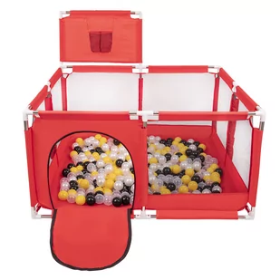 Selonis Boisko KK-100X z piłeczkami 6cm czerwony: czarny-perła-żółty-transparent 125x125x105/200piłek Zabawka kojec - Łóżeczka i kojce - miniaturka - grafika 1