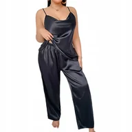 Piżamy damskie - ekskluzywna damska PIŻAMA satynowa KOMPLET top i spodnie lato ROZMIAR L 16 - miniaturka - grafika 1