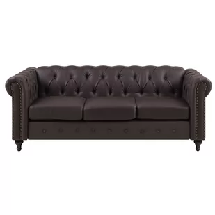 Beliani Sofa trzyosobowa skóra ekologiczna ciemnobrązowa CHESTERFIELD - Sofy i kanapy - miniaturka - grafika 1