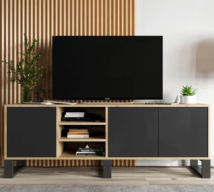 Szafka RTV Loft Komoda RTV Industrialna 150 cm Dąb wotan czarny MAT Metalowe nogi - Szafki RTV - miniaturka - grafika 1