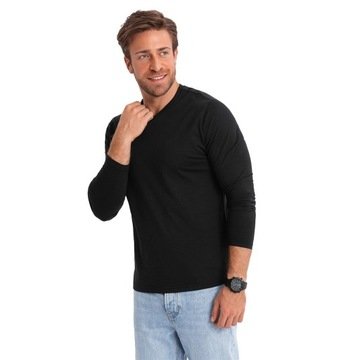 Koszulka męska longsleeve 100% bawełna serek czarny V6 OM-LSBL-0108 r. M