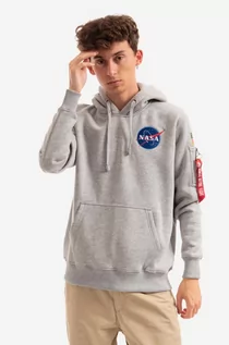 Bluzy męskie - Alpha Industries bluza Space Shuttle Hoody męska kolor szary z kapturem z nadrukiem 178317.17 - grafika 1