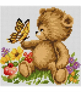 Kanwa z nadrukiem Ariadna do haftu 15x15cm miś - Pasmanteria - miniaturka - grafika 1