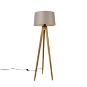 Lampy stojące - QAZQA Statyw wiejski w stylu vintage z lnianym abażurem 45 cm - Tripod Classic - miniaturka - grafika 1
