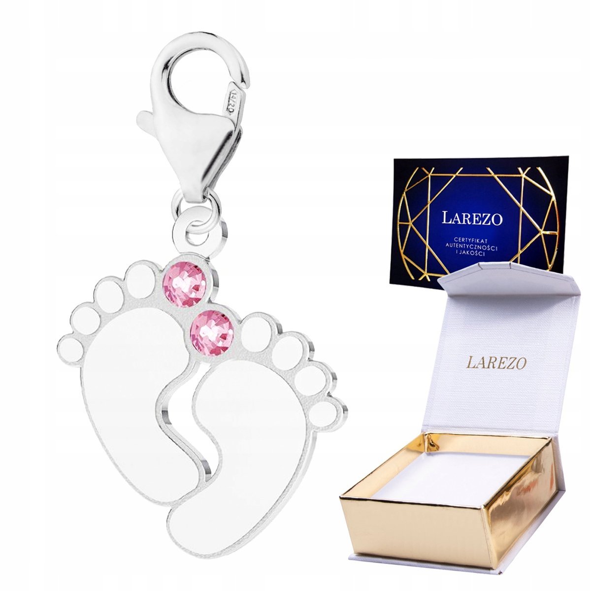 ZAWIESZKA SREBRNA 925 Wisząca Dziecięce Stópki Stopy Kryształki Cyrkonie