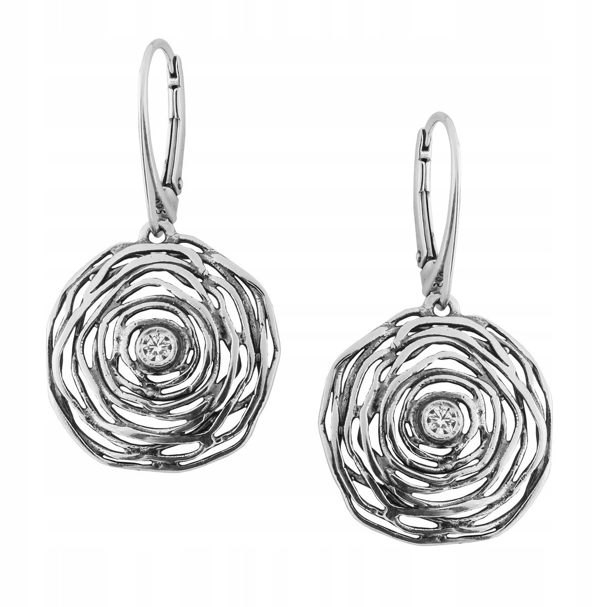 Kolczyki srebro pr. 925 Eleganckie Ażurowe Kolczyki z Cyrkonią dla Niej