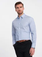 Koszule męskie - Koszula męska bawełniana w mikro wzór REGULAR FIT - jasnoniebieska V2 OM-SHCS-0152 - Ombre Clothing - miniaturka - grafika 1