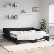 Sofy i kanapy - vidaXL Sofa rozsuwana z materacami, czarna, 90x190 cm, tkanina - miniaturka - grafika 1