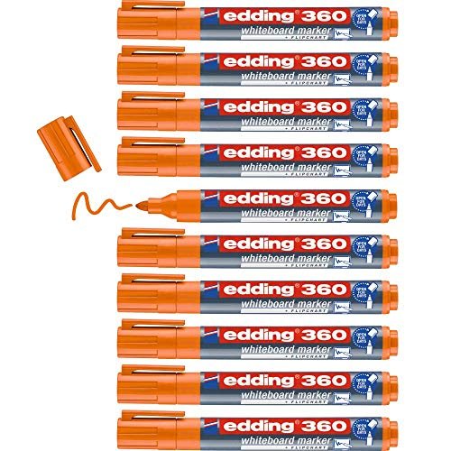 edding 360 Marker do tablic - pomarańczowy - 10 długopisów - okrągła końcówka 1,5-3 mm - flamaster wymazywalny - do białych tablic, magnetycznych, notatek i sztalugów konferencyjnych - szkicowania
