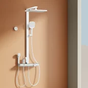 Panele prysznicowe - EMKE Kolumna prysznicowa z baterią termostatyczną, słuchawka dla dorosłych i dzieci, Technologia LED z wskaźnikiem temperatury, Biały matowy - miniaturka - grafika 1